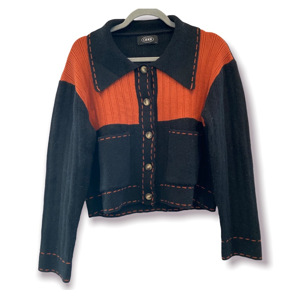 CIDER Y2K Inspired Cropped Button Down Ribbed Cardigan Sweater